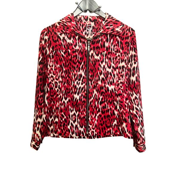 Chico’s Top Size 0 NWT Red Black White Animal Print Zip Front Blouse Jacket - Picture 1 of 9